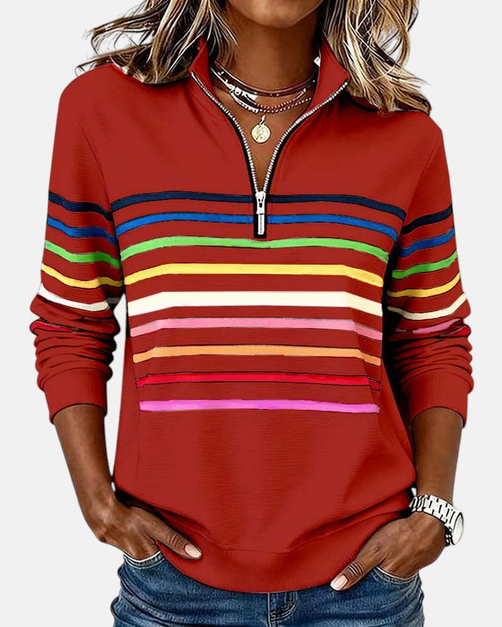 Pemberly | Women's Striped Quarter-Zip Long Sleeve Pullover