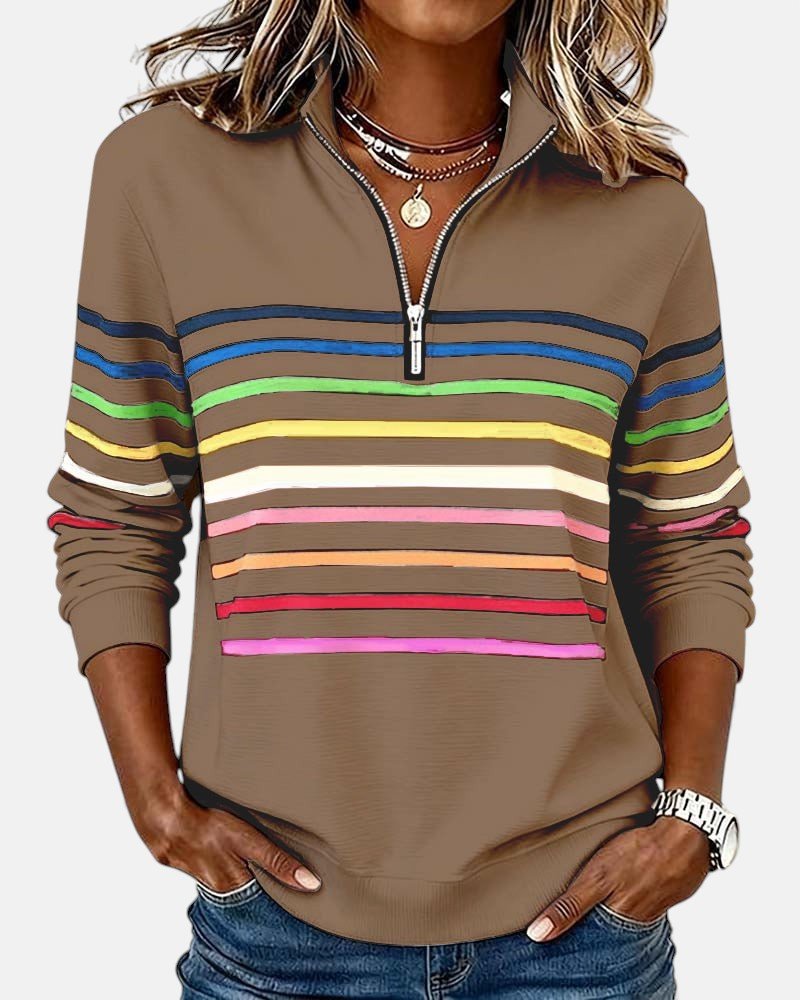 Pemberly | Women's Striped Quarter-Zip Long Sleeve Pullover