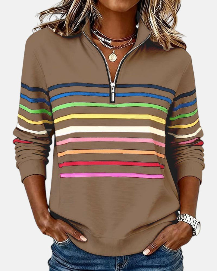 Pemberly | Women's Striped Quarter-Zip Long Sleeve Pullover