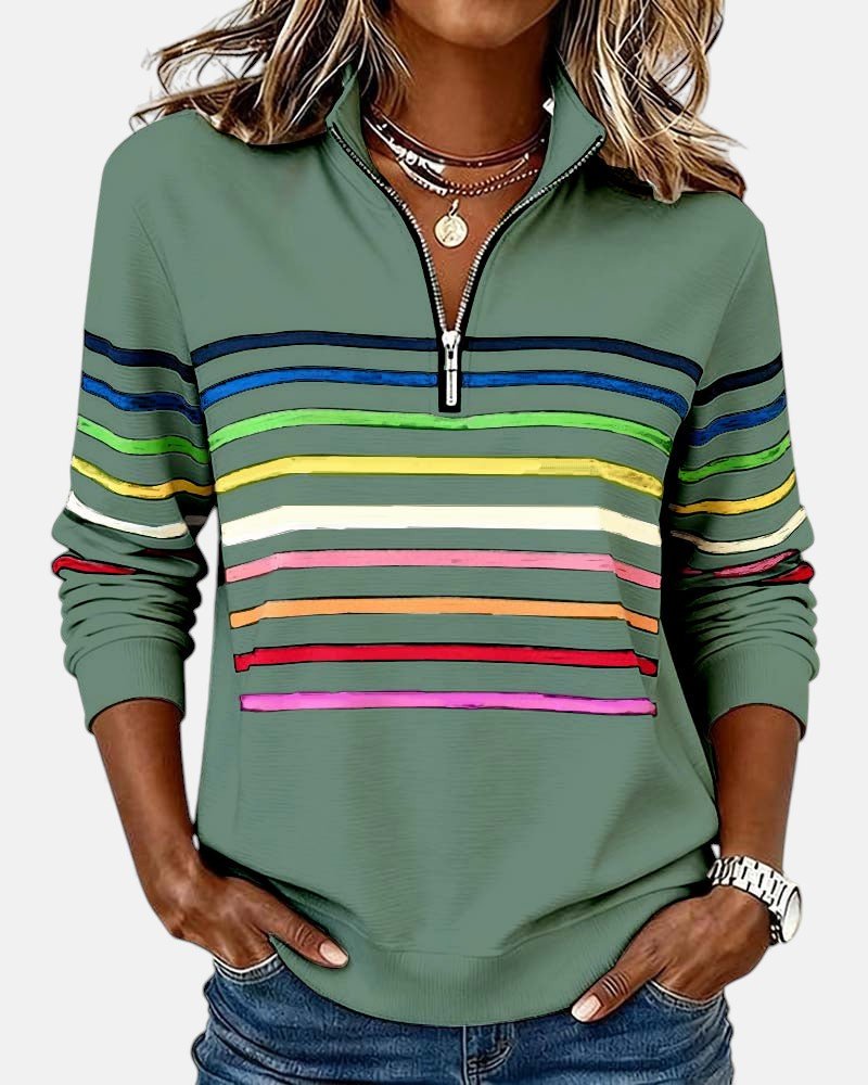 Pemberly | Women's Striped Quarter-Zip Long Sleeve Pullover