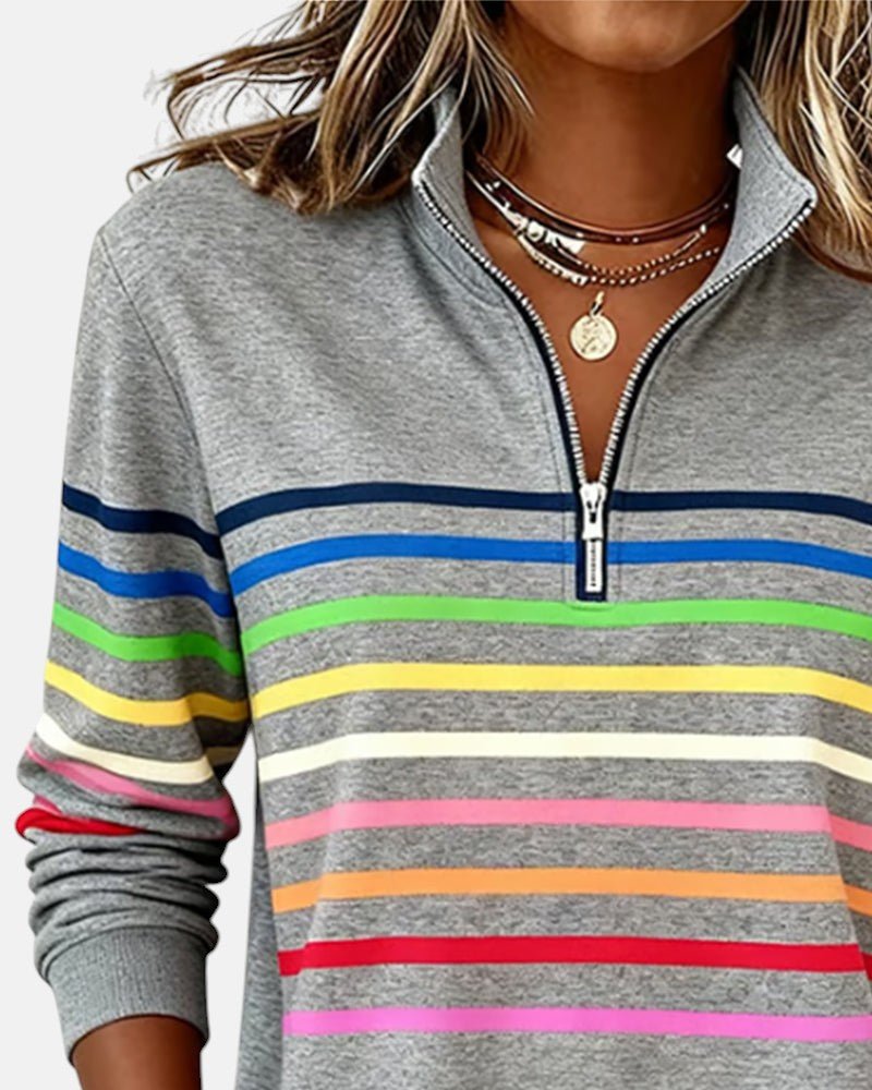 Pemberly | Women's Striped Quarter-Zip Long Sleeve Pullover