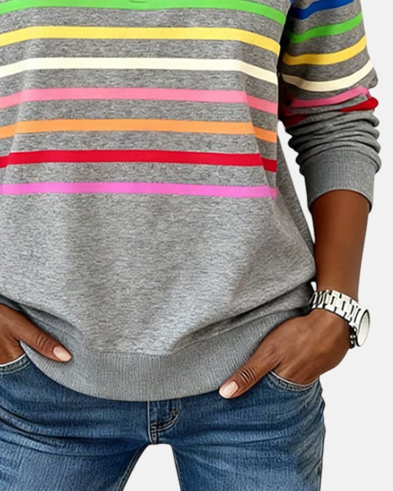 Pemberly | Women's Striped Quarter-Zip Long Sleeve Pullover