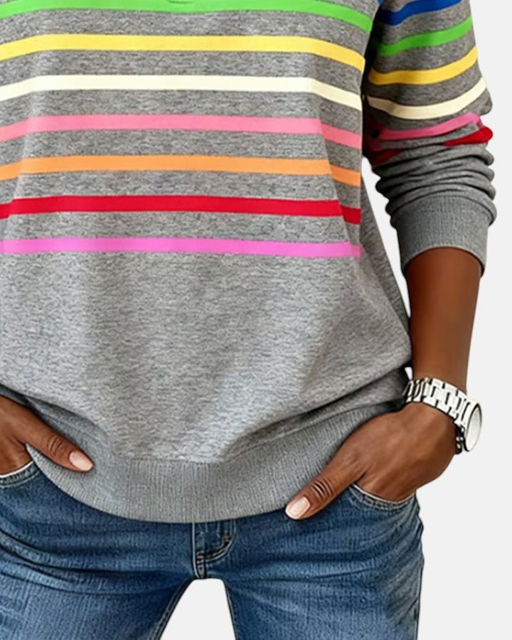 Pemberly | Women's Striped Quarter-Zip Long Sleeve Pullover