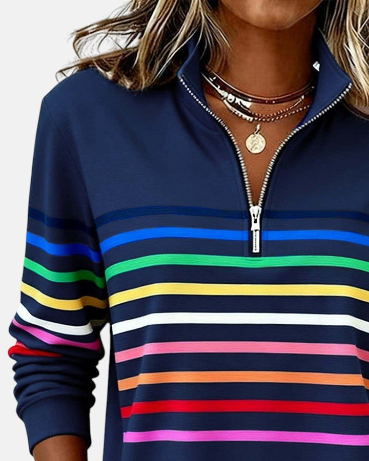 Pemberly | Women's Striped Quarter-Zip Long Sleeve Pullover