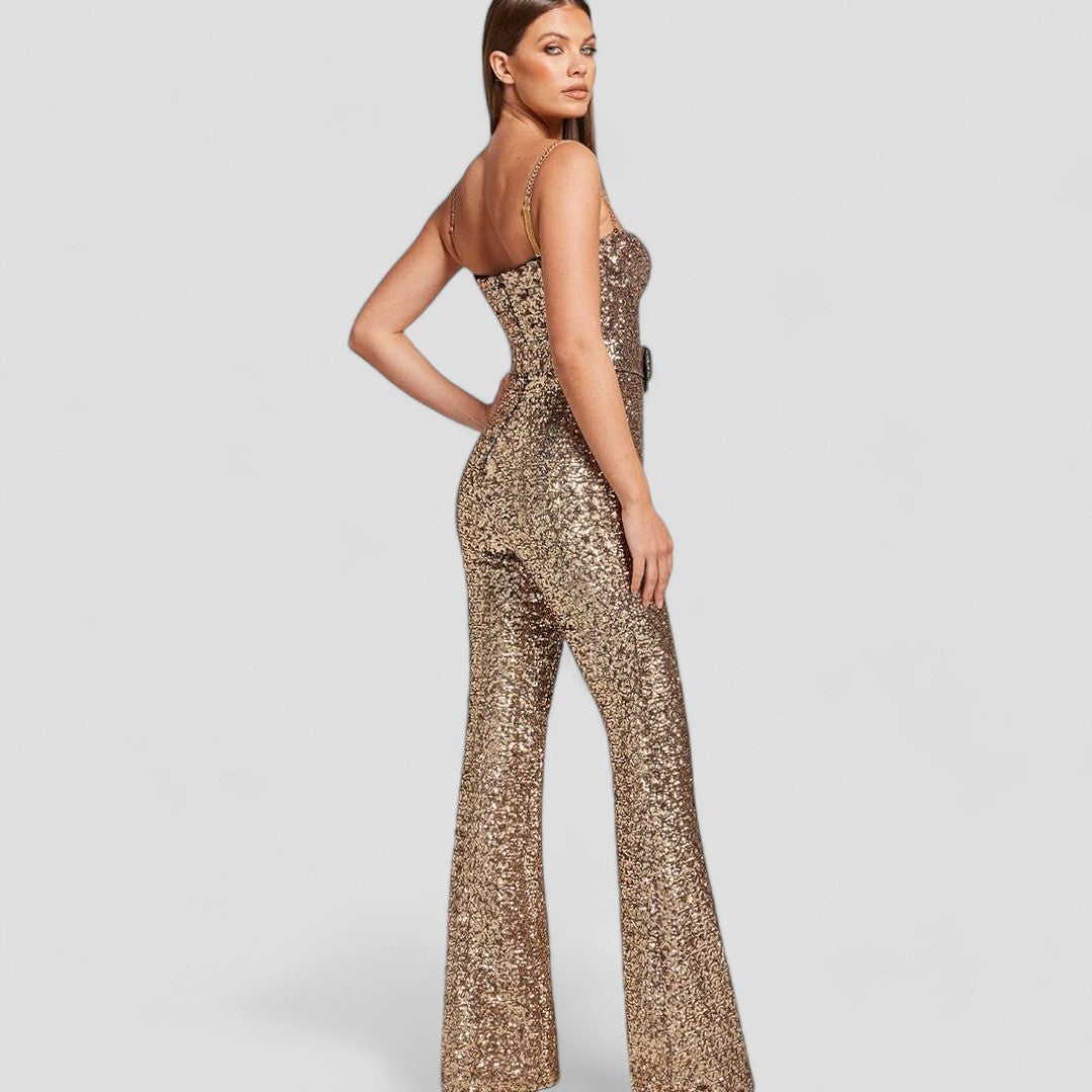 Sequin Flared Leg Jumpsuit Women - Formal Party Occasion