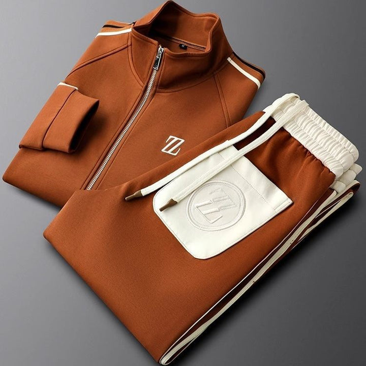 Contrast Stripe Half Zip Emblem Patch Casual Tracksuit