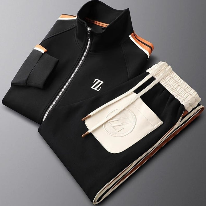 Contrast Stripe Half Zip Emblem Patch Casual Tracksuit