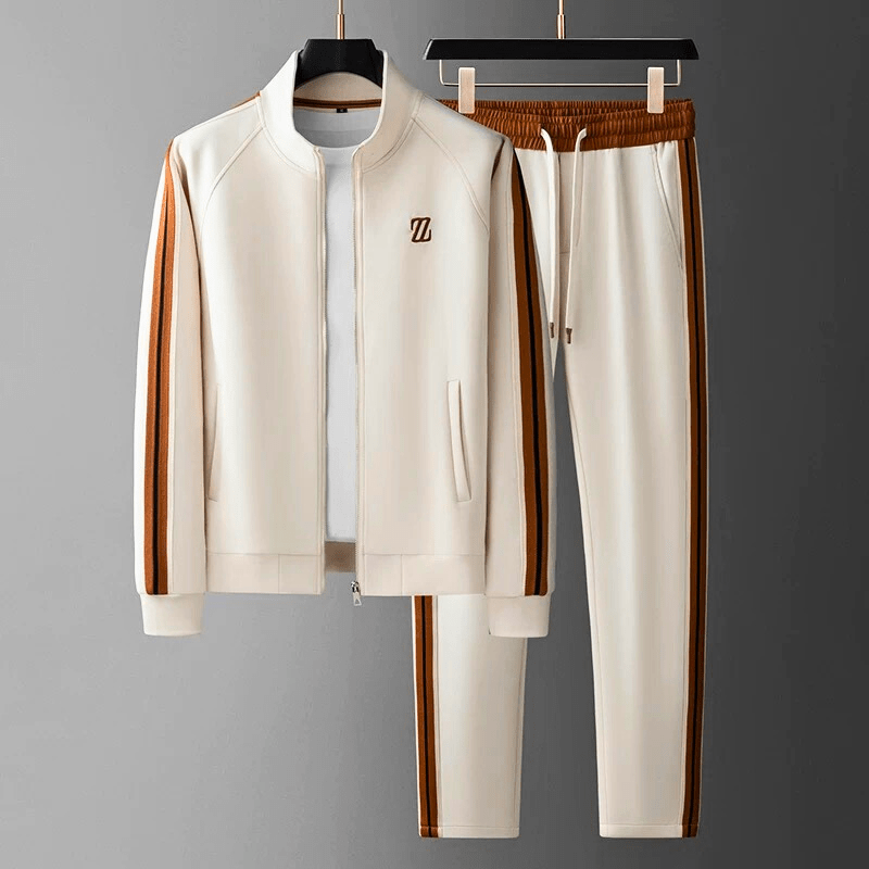 Contrast Stripe Half Zip Emblem Patch Casual Tracksuit