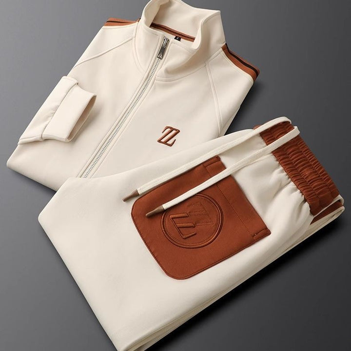 Contrast Stripe Half Zip Emblem Patch Casual Tracksuit