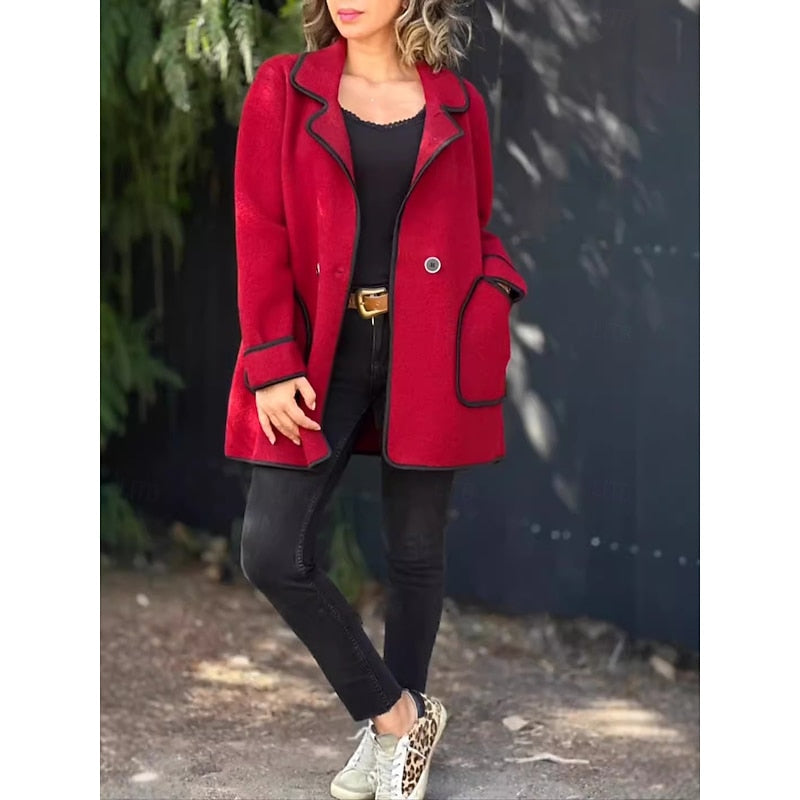 Clementine | Women's Oversized Long Jacket with Contrast Trim and Lapel Collar