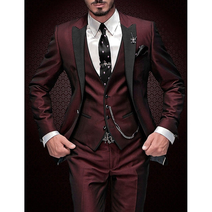 Contrast Lapel Three Piece Men's Slim Fit Occasion Suit