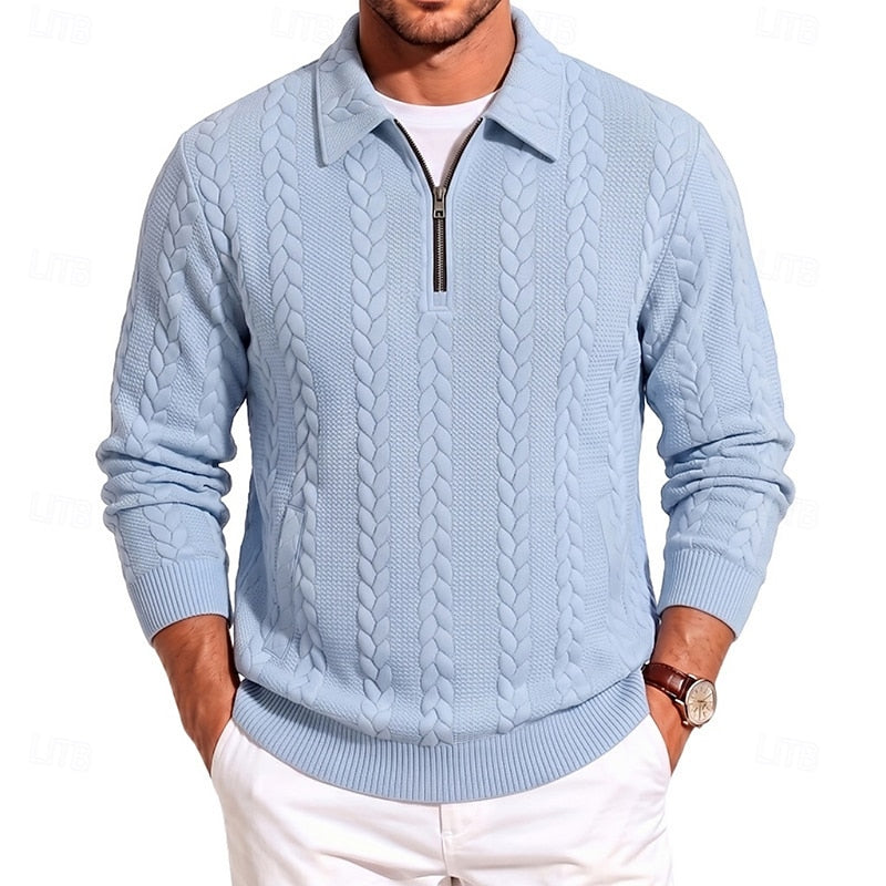 Chase | Men's Cable Knit Quarter-Zip Polo Sweater