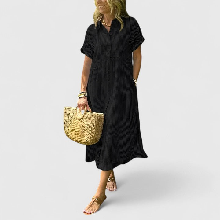 Striped Shirt Midi Summer Dress Loose Fit